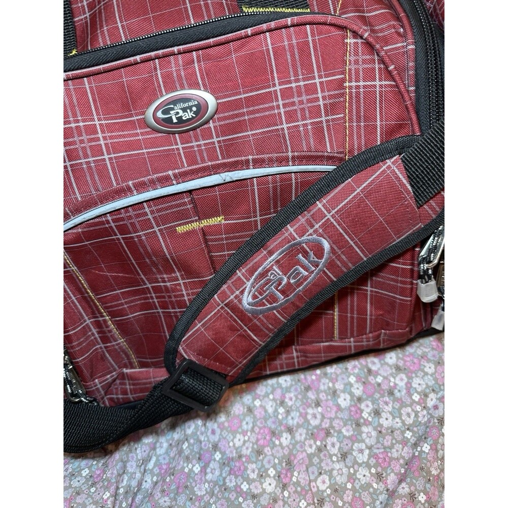 Vintage California Pak Red Plaid Duffel Bag Travel Calpak Luggage Weekender - Picture 14 of 15